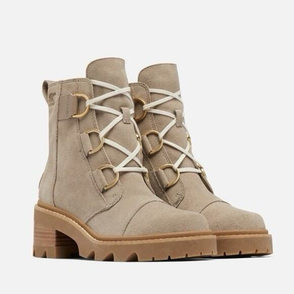 Sorel Shoes - Sorel Joan Now Omega Taupe Suede Waterproof Lace Up Winter Boots